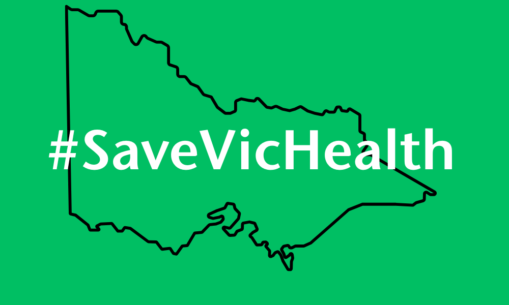 #SaveVicHealth and vector of Victoria state map.